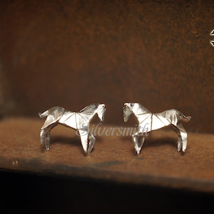 NEW! 925 Sterling Silver The Origami Horse Stud Earrings