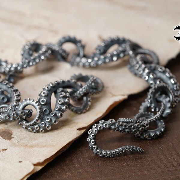 Bracciale in argento sterling 925 con tentacoli di polpo