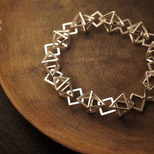 NEW! 925 Sterling Silver The Geometric Diamonds Bracelet