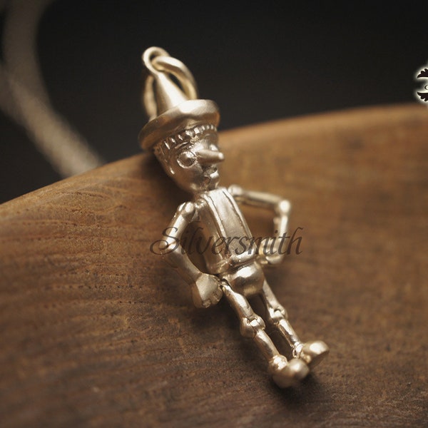 Pendentif Pinocchio en argent sterling 925 avec articulations mobiles (sans chaîne)