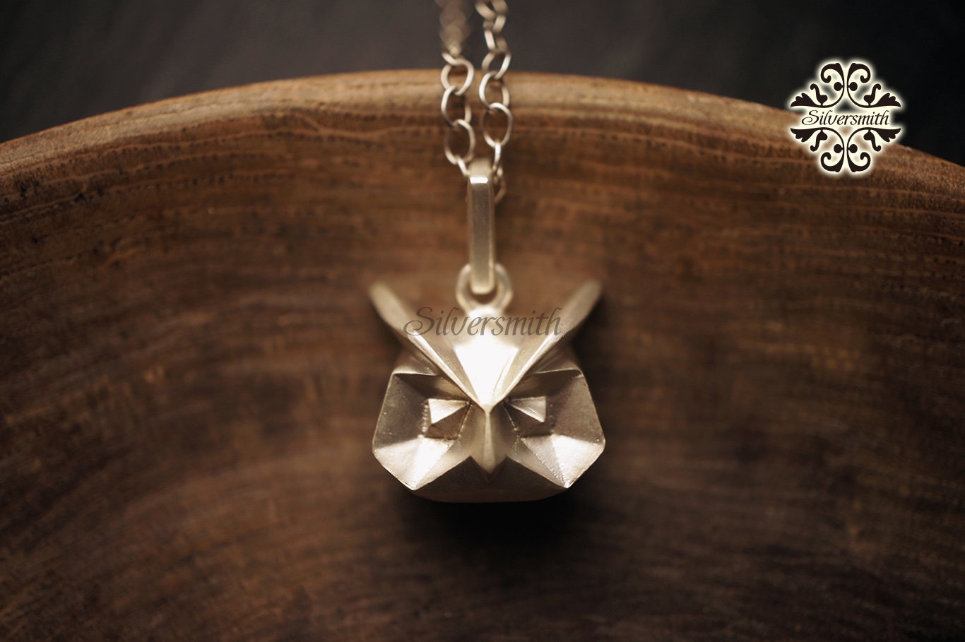 NEW! Geometric OWL 925 silver pendant With 18" Silver Chain