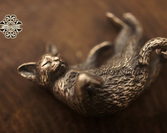 NEW! 925 Sterling Silver The 3D Sleeping Cat Pendant