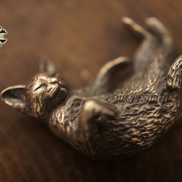 NEW! 925 Sterling Silver The 3D Sleeping Cat Pendant