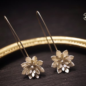 Water Lily 925 Sterling Silver Long Earrings