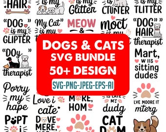 SVG-bundel katten en honden | Pet Lover Cricut-bestanden | Grappige kat en hondcitaten, png PNGEgg | Silhouetontwerp met dierenpootafdruk voor Cricut en sublimatie