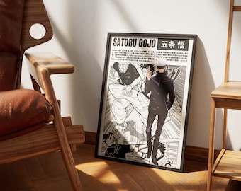 Jujutsu Kaisen Satoru Gojo Poster, 1 Piece Set Manga Art, Anime Wall Print Minimalist, Digital manga poster