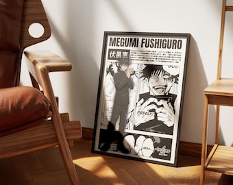 Jujutsu Kaisen Megumi Fushiguro Poster, 1 Piece Set Manga Art, Anime Wall Print Minimalist, Digital manga poster