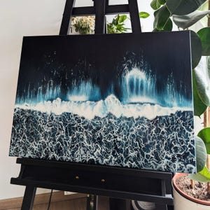 Original Gemälde auf Leinwand: Tiefblaue Meereswellen Kunst
