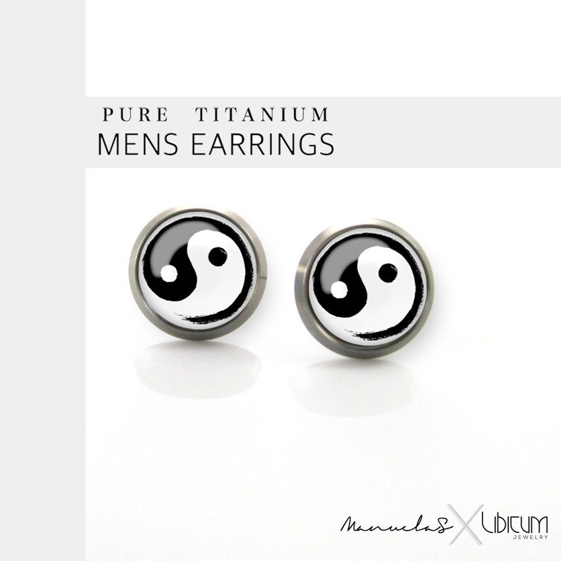 Pure Titanium Earrings Yin Yang earring studs unisex tiny Etsy