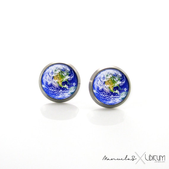 Planet Earth earrings post earr... stud earrings brass earrings map earrings