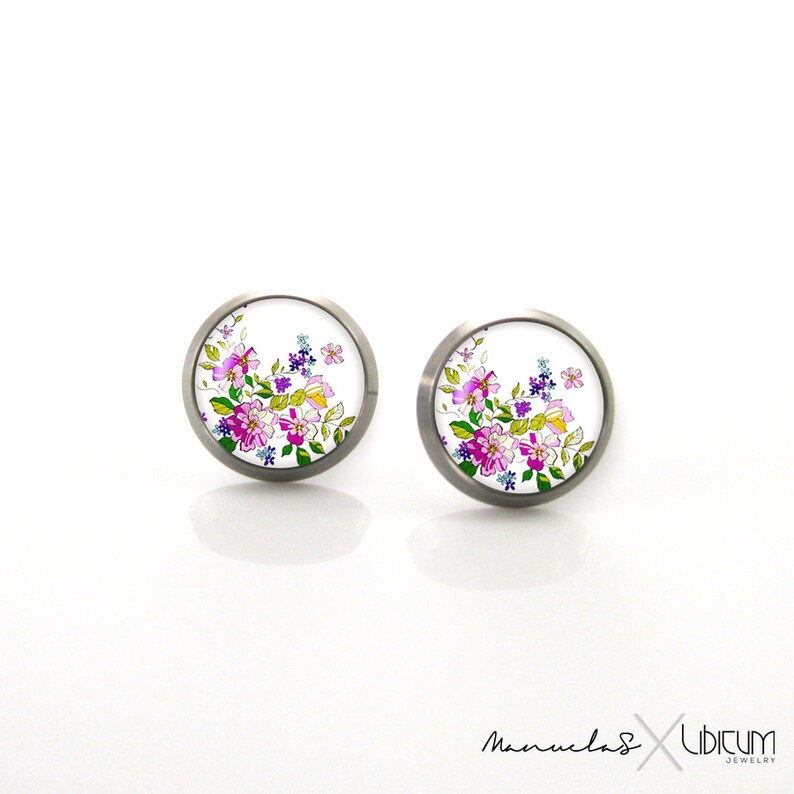 Spring colorful Flower garden Titanium Post Earrings | Etsy