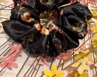 handmade satin floral scrunchies