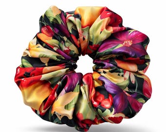handmade satin floral scrunchie