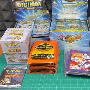Pokémon series 1 , Digimon, Jurassic Park, Mighty Max Stickers & Cards Sealed Booster Pack