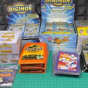 Sealed Retro Booster Pack,Pokémon, Digimon, Jurassic Park, Mighty Max Stickers & Cards