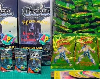 Casper & Street Fighter Pogs Sealed Pack 1995 | Vintage 90s Tazos Flippos | Retro Gaming Collectible | Rare Factory Sealed Gift