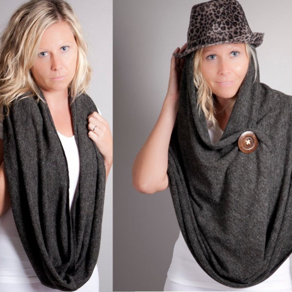 Infinity Scarf Oversized Vegan Charcoal Black-Chunky Infinity Cowl-Shrug Scarf-Warm Winter Scarf-Circle Eternity Wrap-Wrap Skirt by MoonHalo