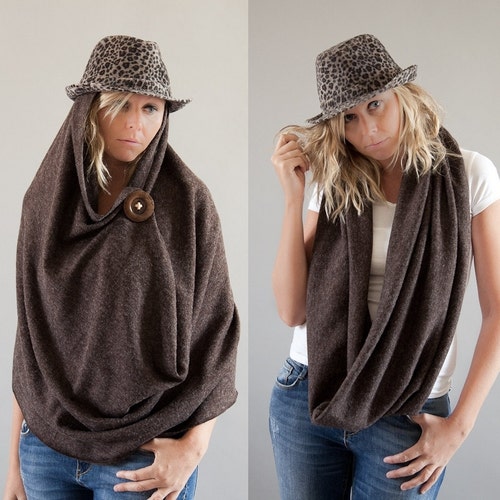 5 in 1 Chunky Infinity Scarf Brown Angora Jersey  Circle Scarf, Winter Scarf, Wrap Skirt, Tube Scarf, Loop Scarf, Eternity Scarf