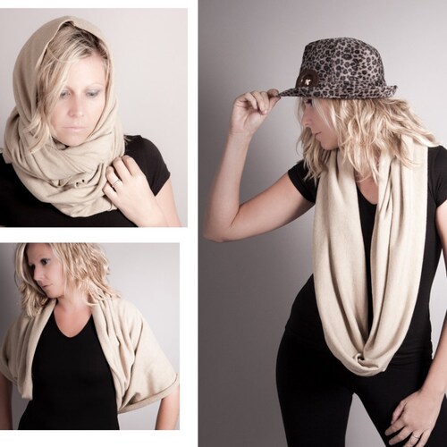 Infinity Scarf Oversized-Chunky Cowl-Winter Circle Scarf- Eternity Scarf-Angora Jersey 5in1 Winter Wrap-Oversized Snood-Vegan by MoonHalo