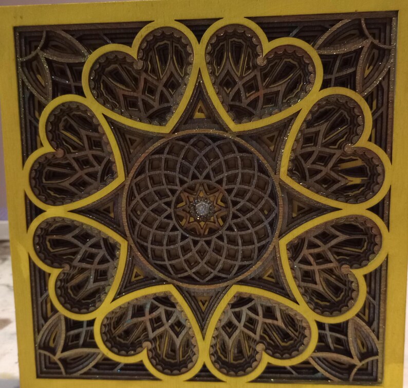 NEW Square 8-inch Hand-painted Mandala Heart Pattern Multi-layered ...