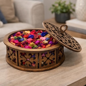 Walnut Potpourri Holder, Handcrafted Wood with Elegant Cut-Outs, Luxury Home Decor, Elegant Cut-Outs for Aromatic Display