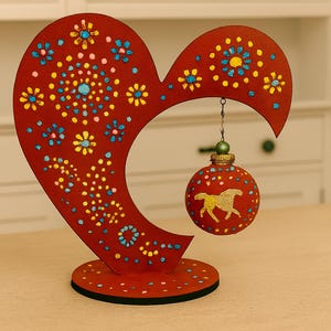 Dotters! buy Heart Tree Tabletop Display Stand, Laser-Cut Red Plywood Craft Holder for Kids Ornaments with Felt Bottom or Unpainted Option