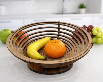 Laser Cut Collapsible Fruit Basket – Elegant USA Made Organizer - One Piece bowl and 2 legs