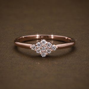 14kt Solid Gold Real Diamond Cluster Ring Minimalist Everyday Ring Stacking Ring Dainty Gold Ring Tiny Pinky Ring Anniversary Gift Present