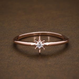 Dainty North Star Ring Natural Diamond Star Signet Ring 14k Solid Gold Ring Celestial Signet Ring For Wife Geometric Star Ring For Women