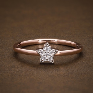 14k Rose Gold Natürlicher Diamant Stern Ring: Celestial Pave Ring