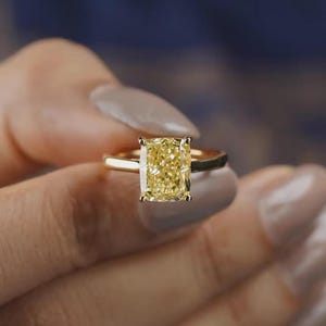 3CT Fancy Yellow Radiant Cut IGI Certified Lab Grown Diamond Engagement Ring Classic 14K Yellow Gold Lab Grown Diamond Ring Gift For Her