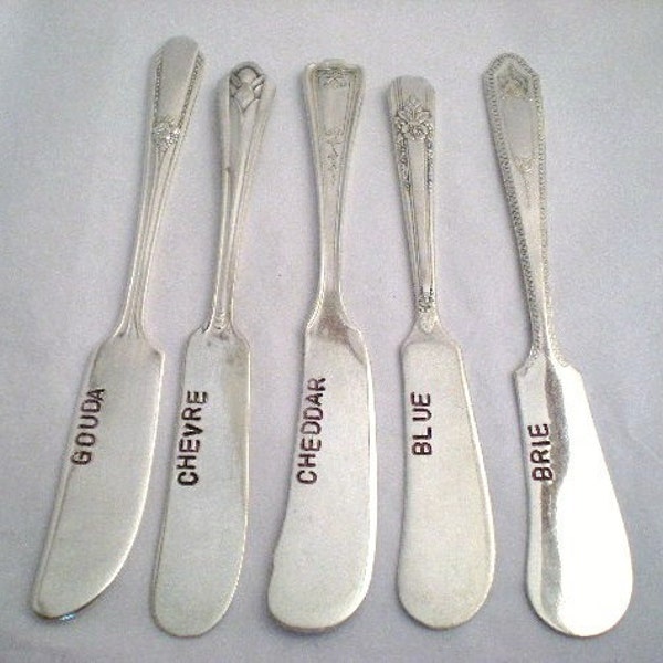 CHEESE MARKERS - Vintage Upcycled / Recycled Stamped Silverplate Knives - Great Gift