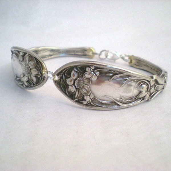 Spoon Bracelet, Antique Silverware Jewelry, Daffodil Flowers, Bridesmaid Bracelet, Shabby Chic  NARCISSUS 1908