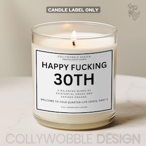 Grappig label kaars 30e verjaardag, cadeaulabel existentiële angst, propcadeau voor vrienden, sticker kaars volwassen humor, cadeau kwartaal crisis cadeau