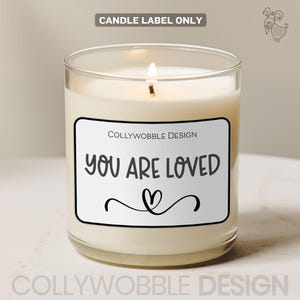 Etichetta per candela "Sei amato" / Adesivo per candela positivo 7x5,5 cm / Regalo edificante / Etichetta di incoraggiamento / Regali fai da te / Adesivo di supporto per la salute mentale