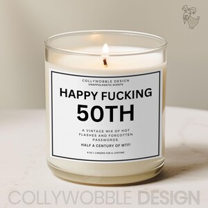 Etiqueta engraçada para vela de 50º aniversário, presente engraçado para ela ou ele, adesivo humorístico de ondas de calor, etiqueta física para vela, etiqueta de aniversário Over the Hill