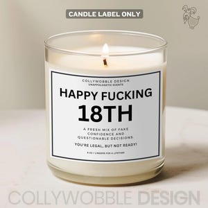 Lustiges 18 Geburtstagskerzenetikett, Happy 18th Geburtstag, Gag Geschenk für Teenager, legal aber nicht bereit, sarkastisches Coming-of-Age Geschenk, humorvoll