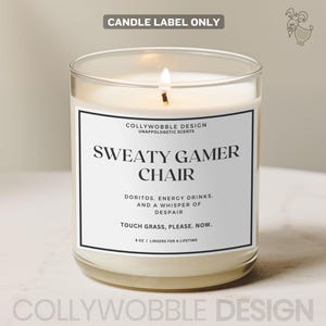 Etichetta per candela "Sedia da gamer sudata" / Adesivo per candela da gamer divertente 7x5,5 cm / Etichetta in cera fusa per gamer / Regalo divertente per lui / Spedizione nel Regno Unito