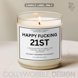Etichetta divertente per candela di compleanno 21°, "Buon compleanno 21°", regalo divertente per giovani adulti, etichetta umoristica per postumi di una sbornia da vodka, etichetta per bomboniere