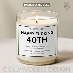 Etichetta divertente per candela di compleanno per il 40° compleanno, adesivo regalo con scherzi fisici, etichetta per candela "Oltre la collina", etichetta umoristica su mal di schiena e rimpianti, regalo con barzelletta per adulti