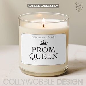 Etiqueta de vela de reina del baile / Pegatina divertida para vela de 7 x 5,5 cm / Regalo de graduación con diseño de corona / Etiqueta de recuerdo adorable para adolescentes / Etiqueta de regalo para la ganadora del baile de graduación
