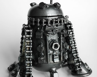 mini Steampunk Astromech Droid  (small item) / Recycle Metal Sustainable Sculpture Art
