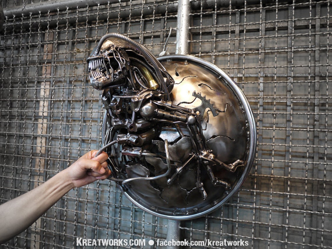 Recycled Metal Monster Lamp Etsy