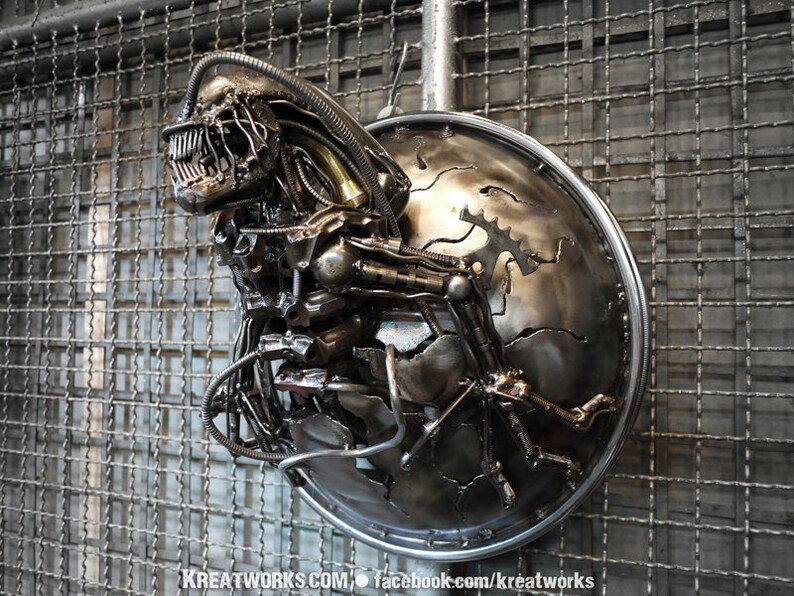 Recycled Metal Monster Lamp Etsy