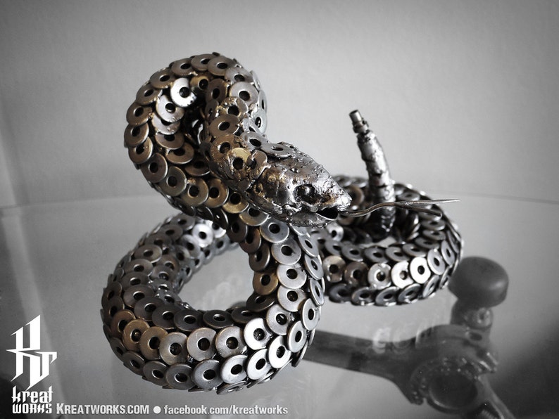 Metal Rattlesnake Medium item / Recycle Metal Sustainable Sculpture Art image 3