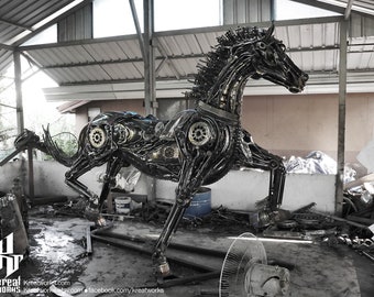 Recycled Metal Friesian Horse Sculpture : Made to order