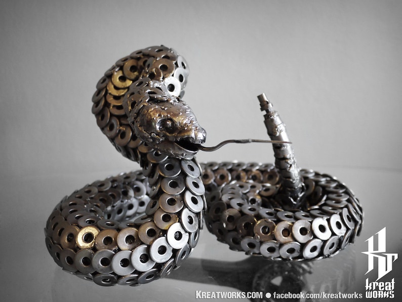 Metal Rattlesnake Medium item / Recycle Metal Sustainable Sculpture Art image 1