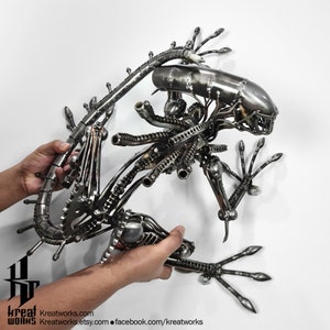 Recycle Metal Climbing Monster Sculpture Art ( wall hanging ) sustainable