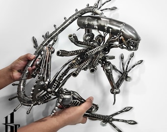Recycle Metal Climbing Monster Sculpture Art ( wall hanging ) sustainable
