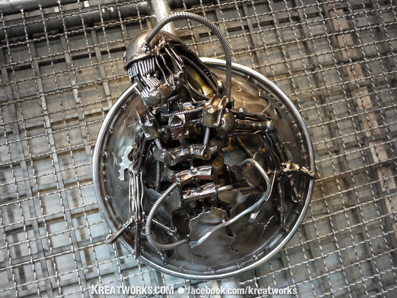 Recycled Metal Monster Lamp Etsy